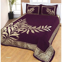 Fresh From Loom Chenille Velvet Floral 500 Tc Heavy Bedsheet For Double Bed King Size - 90 X 100 Inch Purple Color With 2 Pillow Covers