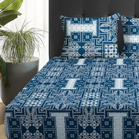 Story@Home Bedsheet For Double Bed With 2 Pillow Covers| Microfiber Bedsheet | Soft & Light-Weight | Bedsheets For Double Bed | 225X250Cm | 180Tc | Blue | Motif | Perfect For Festive Gifting