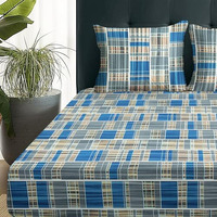 Story@Home Bedsheet For Double Bed | Microfiber | Abstract | Elastic Fitted Bedsheets King Size With 2 Pillow Covers (182X198 Cm, Blue), Double Bed Sheet | Bedsheet King Size Bed | Perfect For Gifting