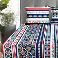 Story@Home Bedsheet For Double Bed | 180 Tc | Dark Blue | Motif | 1 Piece Microfiber Bedsheet For Double Bed With 2 Pillow Covers (225 X 250 Cm) Perfect For Home Decor & Gifting | Microfiber Bedsheet