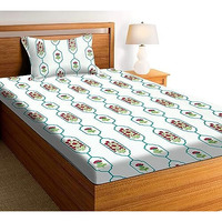 Amazon Brand - Umi Pure Cotton Jaipuri Hand Block Print Single Bedsheet With 1 Pillow Cover 154 Tc Premium Printed Flat Bed Sheet 60X90(Inches) (Single, Red;Cyan)