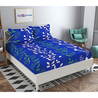 Engunias Offered 188Tc 3D Polycotton Floral Double Bedsheets With 2 Matching Pillow Covers Sheet (Size 228X228 Color Code-Blue Star Kids Design_ Cartoon)