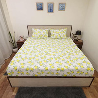 Bhoomi Impex Floral 100% Microfiber Single Bedsheet Lemon Print Printed Bed Cover With 2 Pillow Covers - Summer Yellow
