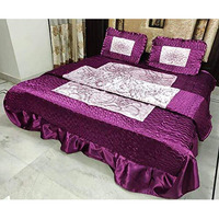 Hashirex Craft Vip Satin Double Bed Bedding Set Purple 2 Pillow Cover 1 Beautiful Fitted Satin Bed Sheet King Size Bedding Set