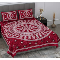 Sheetkart 144 Tc Mandala Floral Printed Jaipuri Cotton Double Bedsheet With 2 Pillow Covers, Dark Burgundy-Pack Of 1