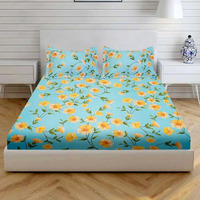 Nestify & Decor Serene Damodar Glace Cotton Queen Bedsheet Set | 110 Tc | 90 X 100 Inches | Flat Sheet With 2 Pillow Covers | Soft, Luxurious & Durable