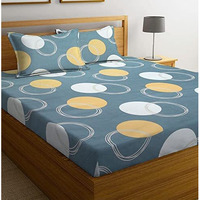 Tarain Collection Cotton 220 Tc Printed Flat Double Bedsheet With 2 Pillow Covers 18X28 Inches (Grey & White Circle) 90X100 Inches