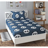 Pnp Textiles Panda Cartoon Printed Kids Room Single Fabric Glace Cotton Bedsheet : 90 X 60 Inch With 1 Pillow Cover :18 X 28 Inch (Multicolour, Design-16)