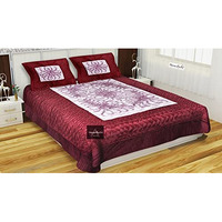 Manavrachit Satin Gold Printed 310 Tc Wedding Bedding Set (Bedsheet With 2 Pillow Covers) For Home & Living Room(Set Of 3Pc, Vip Print) (Maroon)