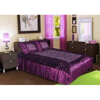 Manavrachit Satin Gold Printed 310 Tc Wedding Bedding Set (Bedsheet With 2 Pillow Covers) For Home & Living Room(Set Of 3Pc, Butti Print)(Falsa/Purple)