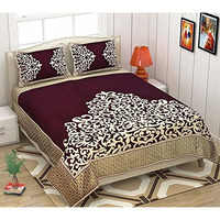 Fresh From Loom Chenille Velvet Floral 500 Tc Heavy Bedsheet For Double Bed King Size - 90 X 100 Inch Wine Color With 2 Pillow Covers