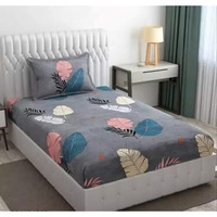 Real Dream Bedsheet For Single Bed, Glace Cotton Single Bedsheet With 1 Pillow Cover (60 X 90 Inches) (Grey-Leaves)