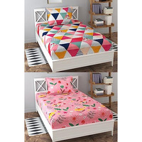 Engunias Prime Collection 220Tc 2 Single Bedsheet With 2 Free Pillow Covers Soft-Touch Glace Cotton Skin Friendly 154X230Cm Single Bedsheet For Single Bed