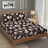 Real Dream Presents Luxurious Bedsheets For Winter King Size Fitted Flannel/Warm Double Bedsheet Fully Elasticized With 2 Pillow Covers 72 X 78 X 8 Inches (Flower Coffee, 72 X 78 X 8 Inches King)