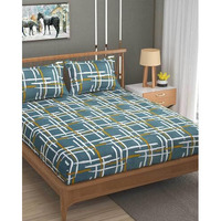 Akshya King Size Double Bed Bedsheet Microfiber Cotton Feel Elastic Bedsheet, Floral Design Bed Spread With 2 Pillow Covers, Wrinkle Free Hypo-Allergenic Bedsheets/Bedcover