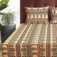 Story@Home Bedsheet For Double Bed With 2 Pillow Covers| Microfiber Bedsheet | Soft & Light-Weight Double Bedsheet Set Of 1 | 225X250Cm | 180Tc | Beige | Motif | Ideal For Double Size Bedsheet