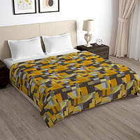 Story@Home Microfiber Arena Zipper Duvet Cover, Ac Blanket Double Bed, Dohar Double Bed, Soft Blanket For Summer, Light-Weight, Reversible | Mustard | Geometric | 221 Cm X 254 Cm,180Tc