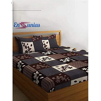 Engunias King Collection Beautiful 3D Polycotton 154Tc Double Bed Sized (90 X 90) Bedsheet With 2 Free Maching Pillow Covers Color- Coffee Check Floral Pattern