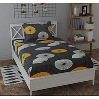 Engunias Single Bed Cotton Feel 100% Glace Cotton Bedsheet Set Of 1 Bedsheet With 1 Pillow Covers (1 Single Bed Bedsheets With 1 Pillow Covers) Smiley Design 1 (Grey & Orange)