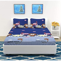 Pnp Textiles Animal Carnival Kids Double Bedsheet With 2 Pillow Covers Cute Cartoon Printed Bed Cover Made With Pure Microfiber (Bedsheet Size 90X90 Inch)(Colour-Blue And Grey)