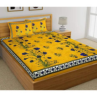 Sheetkart 144 Tc Cotton Floral Double Bedsheet With 2 Pillow Covers (Yellow)