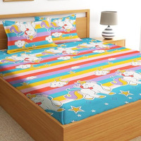 Starnstyle Premium 160 Tc Ezyption Cotton Blend Floral Printed Pattern Double Bedsheet With 2 Pillow Covers Breathable& Wrinkle Free - 3 Pcs Set 228 X228 Cm Sky Queen