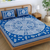 Sheetkart Cotton Traditional Mandala Motif Printed Bedsheet For Double Bed King Size With 2 Pillow Covers - Slate Blue