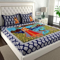 Clothology 144 Tc 100% Cotton Double Bed Size/Queen Size Bed Printed Flat Bedsheet With 2 Pillow Covers, (Pack Of 1), Popularly Known As (90X100) Bed Sheet Double Bed Cotton