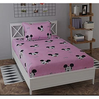Engunias Single Bed Cotton Feel 100% Glace Cotton Bedsheet Set Of 1 Bedsheet With 1 Pillow Covers (1 Single Bed Bedsheets With 1 Pillow Covers) Smiley Design 1 (Pink)