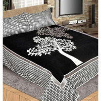 Fresh From Loom Chenille Velvet Floral 500 Tc Heavy Bedsheet For Double Bed King Size - 90 X 100 Inch Black Color With 2 Pillow Covers