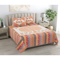 Kotts & Stitch Soft Cotton King Size Bedsheet For Double Bed, King Size, 93X108 |2 Large Size Pillow Covers| (Orange, Red, Yellow, Blue) Traditional Big Tree Design