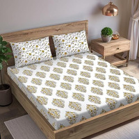 Trance Home Linen Jaipuri Design 180Tc 100% Cotton King Size Printed Bedsheet | Bedding Set Of King Size Flat Bed Cover With 2 Pillow Covers (108X108 Inch | 9Ft X 9Ft - Madhuban Yellow)