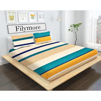 Filymore Queen Size Line Design Bedsheet For Double Bed Made With Microfiber Wrinkle Free Soft Hypoallergenic Bedcover (90X90 Inches)(Orange And Green)