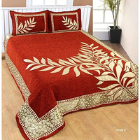 F2L Chenille Velvet Floral 500 Tc Heavy Bedsheet For Double Bed King Size - 90 X 100 Inch Rust Color With 2 Pillow Covers
