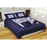 Manavrachit 310 Tc Satin Luxury Gold Vip Printed King Size Wedding Bedding Bedsheet Set, Set Of 4 Pieces For Home & Living Room. (Blue Vip)