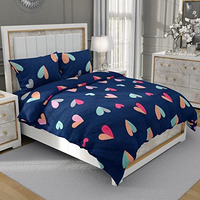 Manavrachit 100% Cotton 210 Tc Bedsheet With 2 Pillow Covers (90 X 100 Inches) Floral Printed King Size Double Bed For Home & Living Room(Blue Heart)