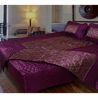 Manavrachit Jaipuri Sanganeri Satin Gold Printed Designer Bedding Set (Set Of 4 Pcs) [1 Double Bed Bedsheet || 2 Pillow Cover ||1 Double Bed Ac Comforter] Designer Butti (Falsa Purple)