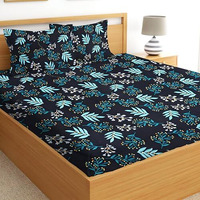 Starnstyle Premium 160 Tc Ezyption Cotton Blend Floral Printed Pattern Double Bedsheet With 2 Pillow Covers Breathable& Wrinkle Free - 3 Pcs Set 228 X228 Cm Black Sky