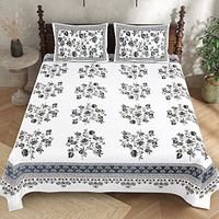Hokipo Bedsheet King Size Bed Cotton 300Tc With 2 Pillow Covers Jaipuri Rajasthani Hand Block Print Majestic 108X108 Inches (In-610-D2)