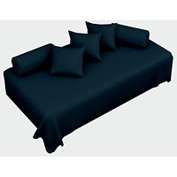 Cotton Diwan Set 6 Pieces -Single Bedsheet, 3 Cushions Covers And 2 Bolster Covers ( Diwan Sheet-60 X 90 Inches, Cushion Cover-16 X 16 Inches, Bolster Cover-16 X 32 Inches)-Navy Blue Solid
