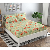 Akshya Premium Elastic Fitted Queen Size Bedsheet With 2 Pillow Covers | Elastic Fitted Double Bed Bedsheet