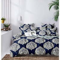 Divine Overseas King Size Bed Sheet | 1 Bedsheet + 2 Pillow Covers, Affordable, Hypoallergenic, Wrinkle Resistant, Soft, Durable (Navy Abstract, King Size Flat)