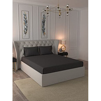 Livonti 100% Cotton Satin 600 Tc Stripes Queen Size Fitted Bedsheets With All Around Elastic And 2 Pillow Cover | 78X60 Inch - Charcoal Grey