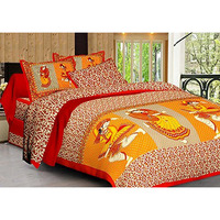 Dreamkraft Beautiful Jaipuri Traditional Sanganeri Print Cotton King Size Bedsheet With 2 Pillow Covers Traditional Indian Bedsheet (250X230 Cm)