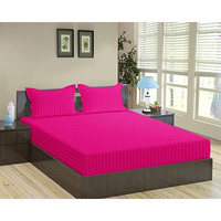 Trance Home Linen 100 % Cotton Premium Satin Stripes Queen Double Bedsheet With 2 Pillow Covers -(86" X 104", Dark Pink)