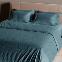 Sassoon Artemis Italian Jacquard Weave Sateen Cotton Bedsheet  400 Tc, Cotton, Wave Design, King Size (108 X 108 Inches), Color: Ocean, Soft, Breathable,  1 Bedsheet + 2 Pillow Covers