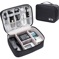 House Of Quirk Polyester Electronics Accessories Organizer Bag, Universal Carry Travel Gadget Bag For Cables, Plug And More, Perfect Size Fits For Pad Phone Charger Hard Disk - Black