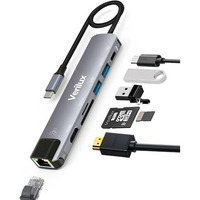 Verilux Usb C Hub With Ethernet Rj45 7 In 1 Usb Type C Hub With 4K Hdmi Power Delivery Sd/Tf Card Reader Multi Usb Port For Laptop With Usb Hub 3.0 For Macbook Iphone With Storage Bag 24Cm Long Cable