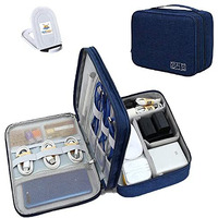 Seagull Flight Of Fashion Nylon Double Layer Electronic Gadget Organizer Case, Cable Organizer Bag For Accessories With Mobile Stand - 27 X 20 X 9 Cm - Navy Blue - Model 1
