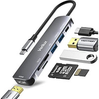 Verilux Usb C Hub 6 In 1 With 87W Power Delivery & Usb C Data Transfer Multiport Adapter With 4K@30Hz Hdmi Sd/Tf Card Reader 3.0 Usb Hub Type C Hub For Macbook Iphone With Storage Bag 24Cm Long Cable
